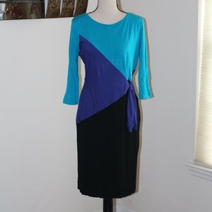Calvin Klein, color blocking 3/4 sleeve Knit Dress ....
